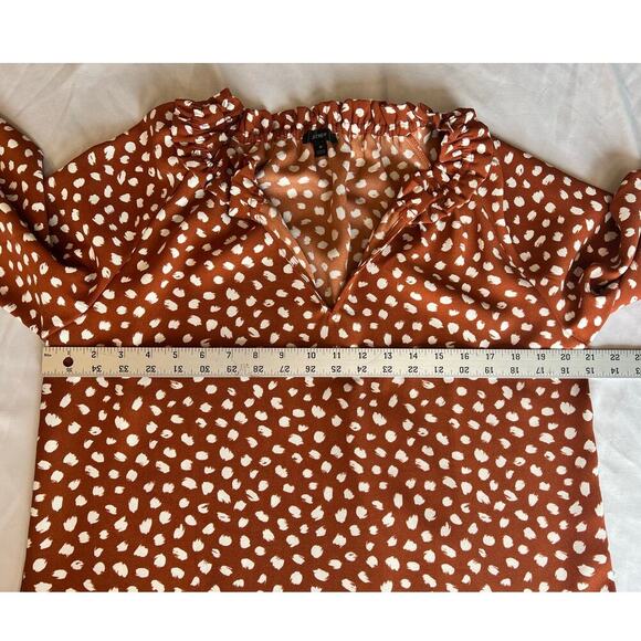 J.CREW Drapey Ruffleneck Top, Brushstroke, Printed 365 Crepe, Medium, Orange - Picture 7 of 12